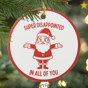 Disappointed Retro Style Naughty Santa Christmas Ceramic Ornament