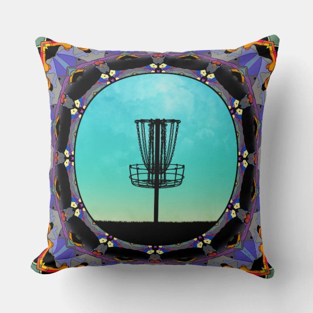 Disc Golf Abstract Basket 3 Throw Pillow (Front)