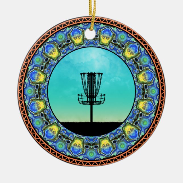 Disc Golf Abstract Basket 5 Ceramic Ornament (Front)