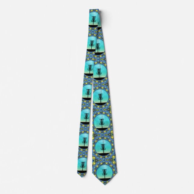 Disc Golf Abstract Basket 5 Neck Tie (Back)