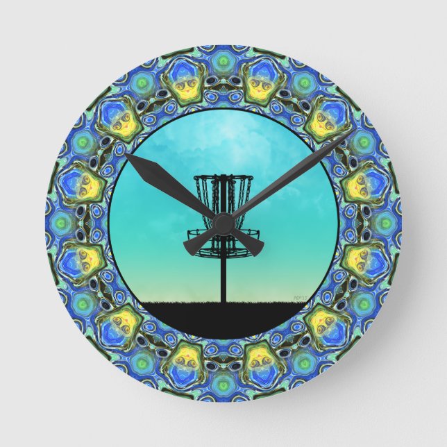 Disc Golf Abstract Basket 5 Round Clock (Front)