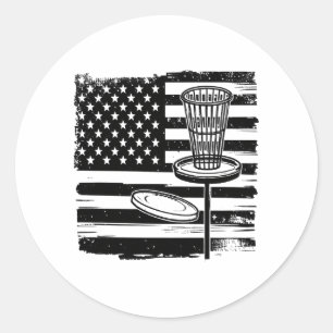 Disc Golf American Flag Classic Round Sticker
