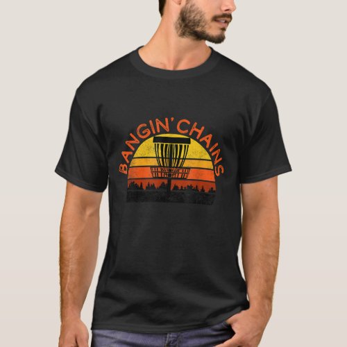 Disc Golf Bangin Chains Retro Vintage Sunset Graph T_Shirt