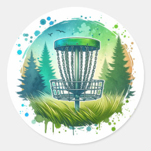 Disc Golf Basket Classic Round Sticker