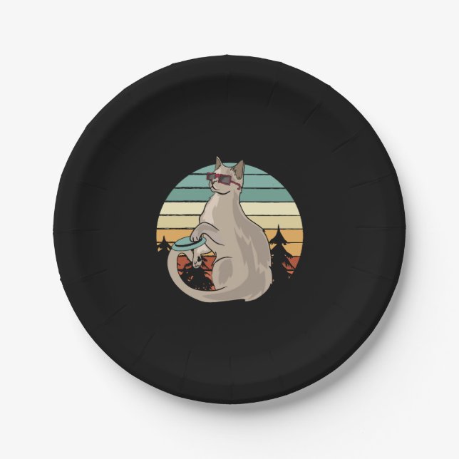 Disc Golf Basket Funny Cat Gift Player Paper Plates (Front)