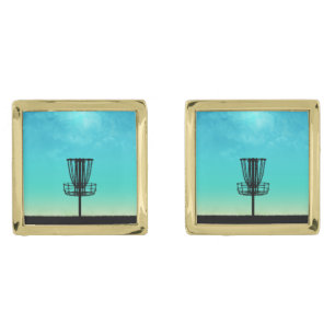 Disc Golf Basket Gold Cufflinks