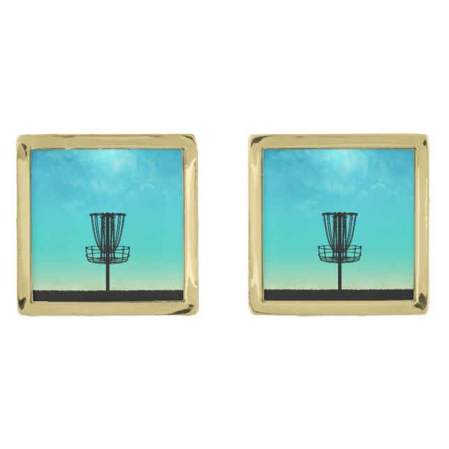 Disc Golf Basket Gold Cufflinks (Front)