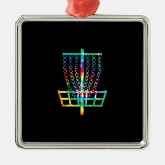 Disc Golf Basket - Hippie Rainbow Gift Metal Ornament