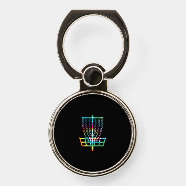 Disc Golf Basket - Hippie Rainbow Gift Phone Ring Stand (Front)