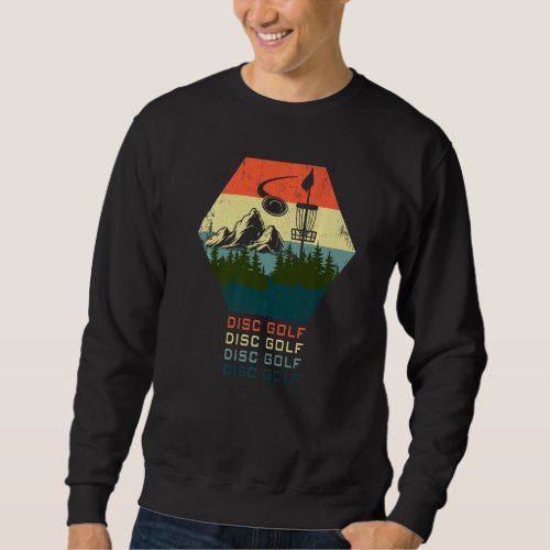Disc Golf Basket Mountains Tree Nature Retro Sweatshirt