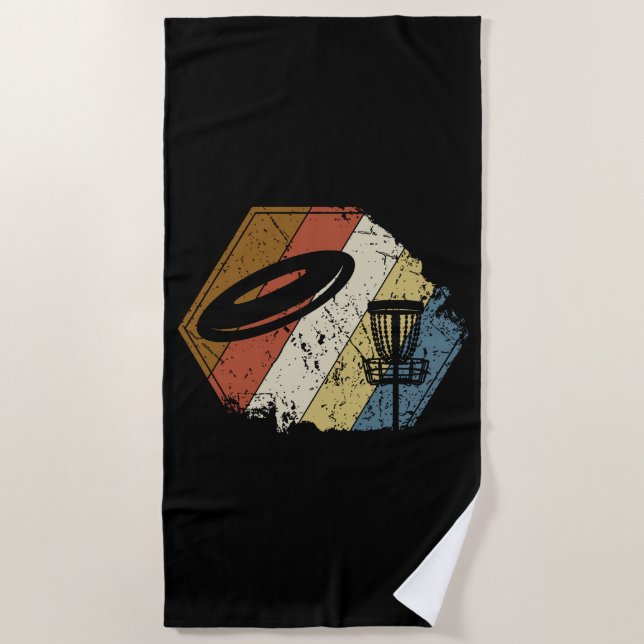 Disc Golf Basket Retro Beach Towel (Front)