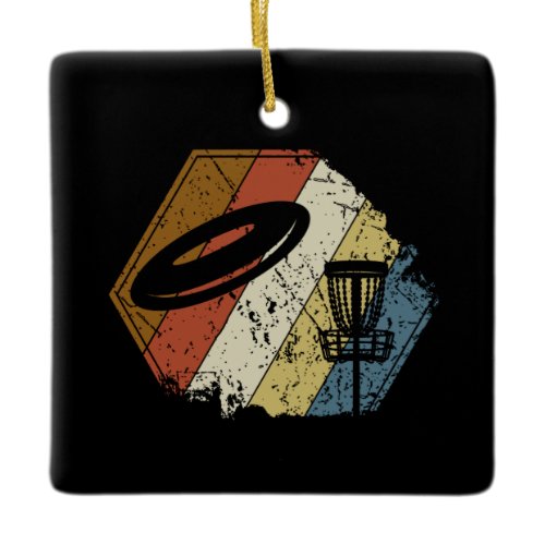 Disc Golf Basket Retro Ceramic Ornament