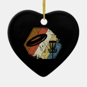 Disc Golf Basket Retro Ceramic Ornament
