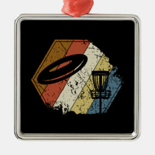 Disc Golf Basket Retro Metal Ornament