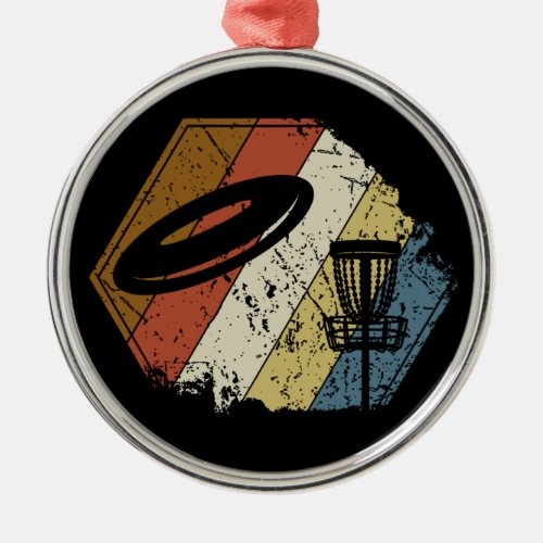 Disc Golf Basket Retro Metal Ornament