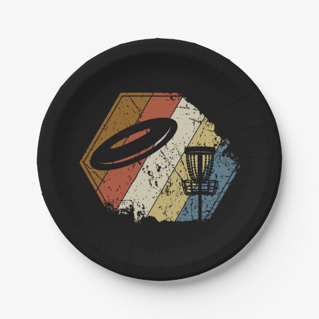 Disc Golf Basket Retro Paper Plates (Front)