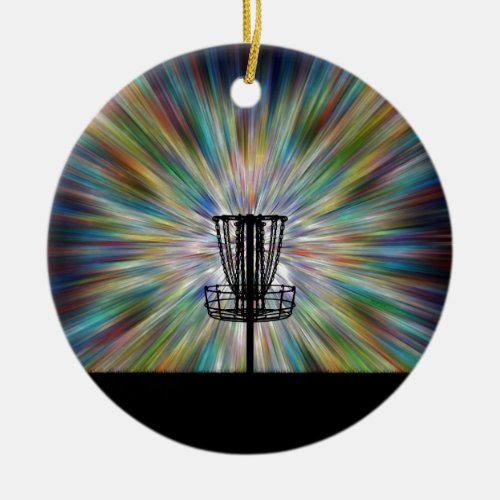 Disc Golf Basket Silhouette Ceramic Ornament