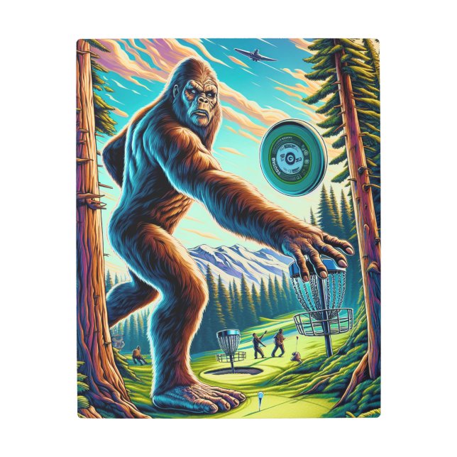 Disc Golf Bigfoot in the Woods Metal Print (Front)