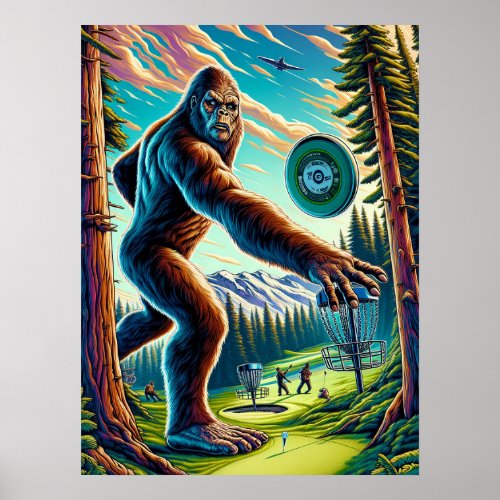 Disc Golf Bigfoot in the Woods Poster