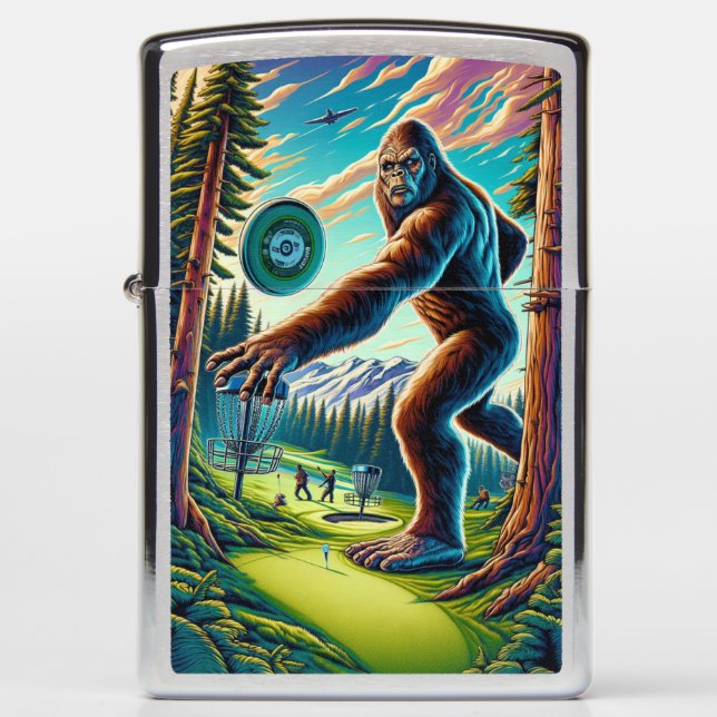 Disc Golf Bigfoot in the Woods Zippo Lighter (Front)