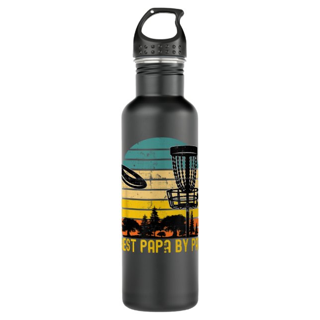 Disc Golf Dad Present - Best Papa By Par Disk Golf Stainless Steel Water Bottle (Front)