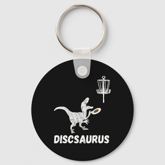 Disc Golf Dinosaur Frolfing T-rex Dino Funny Disc  Keychain (Front)