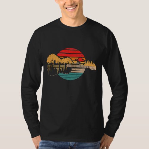 Disc Golf Flying Disc Disc Golf Sunset Guitar T_Shirt