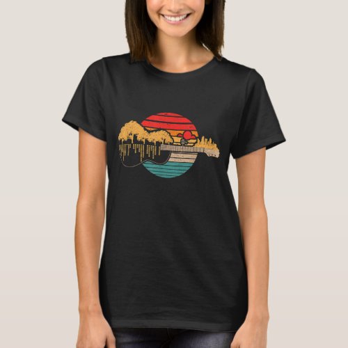 Disc Golf Flying Disc Disc Golf Sunset Guitar T_Shirt