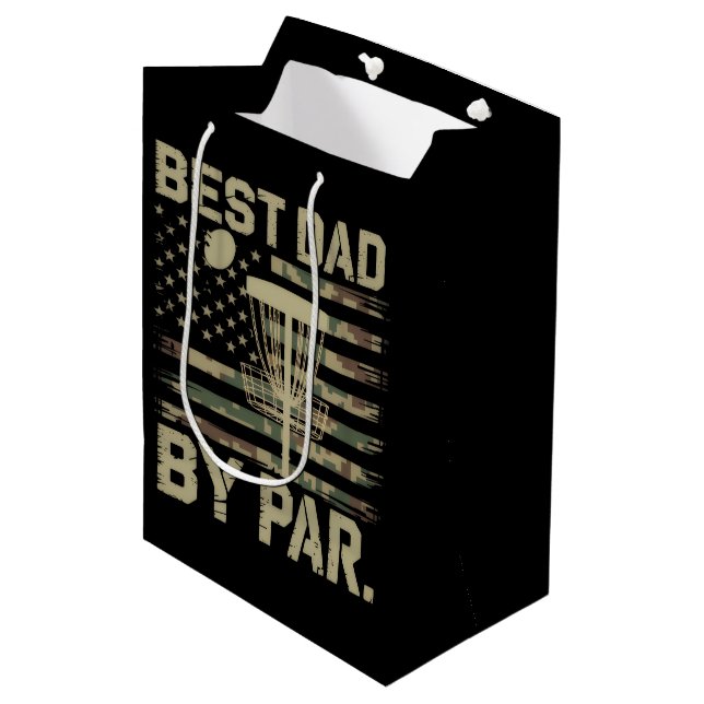 Disc Golf Frisbee Best Dad Par Camo US flag Golfer Medium Gift Bag (Front Angled)
