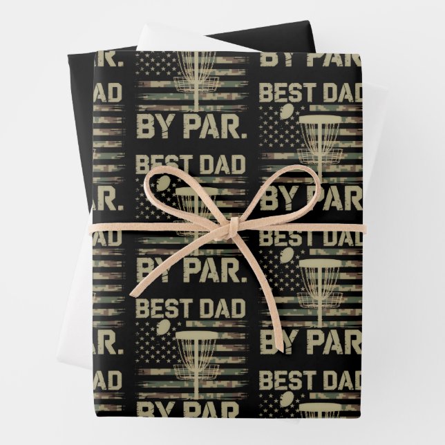 Disc Golf Frisbee Best Dad Par Camo US flag Golfer Wrapping Paper Sheets (In situ)
