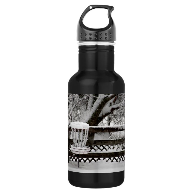 Disc Golf Goal Post in Snow Stainless Steel Water Bottle (Front)