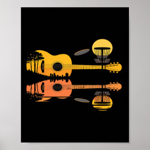 Disc Golf Guitar Sunset Nature Reflection Player G Poster