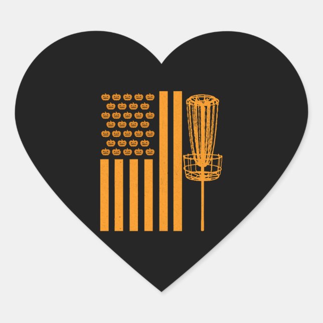 Disc Golf Halloween USA FLAG For DISCGOLF PLAYER Heart Sticker (Front)