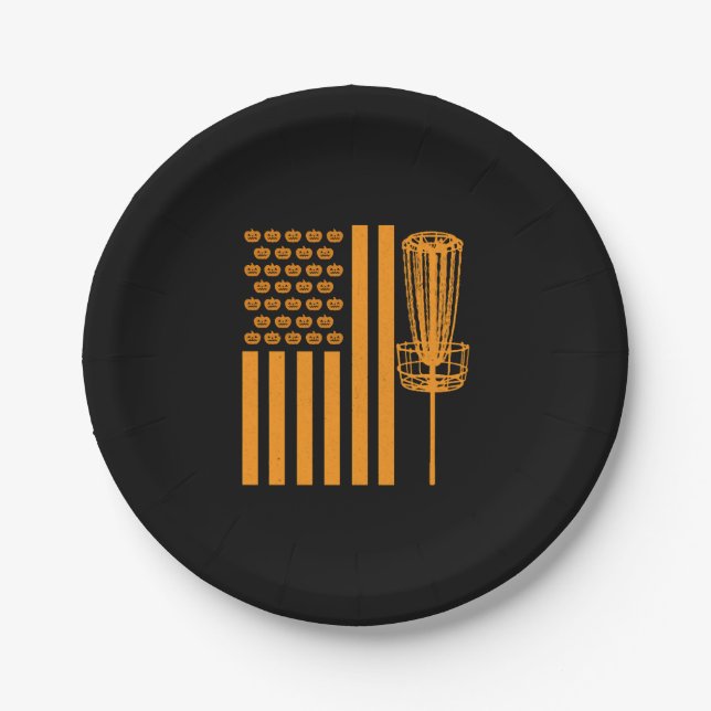 Disc Golf Halloween USA FLAG For DISCGOLF PLAYER Paper Plates (Front)