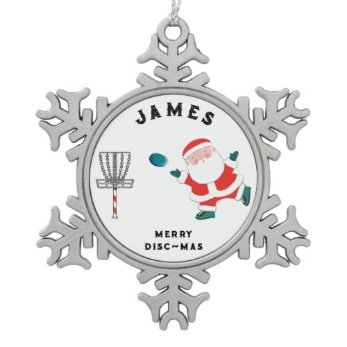 Disc Golf Holiday Gift Snowflake Pewter Christmas Ornament
