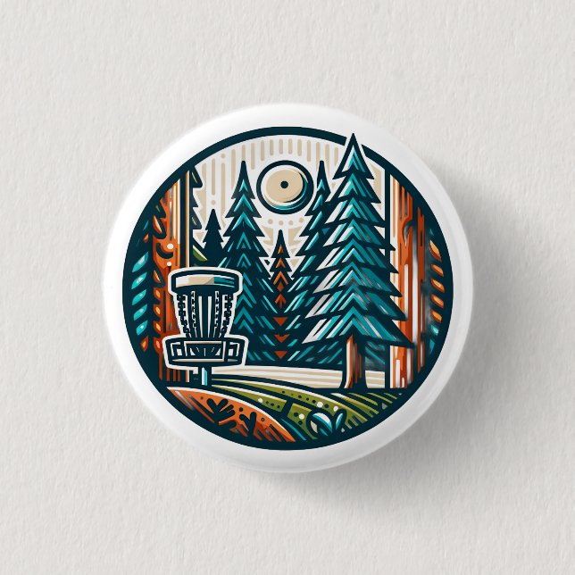 Disc Golf in the Woods Retro Vibe Art Button (Front)
