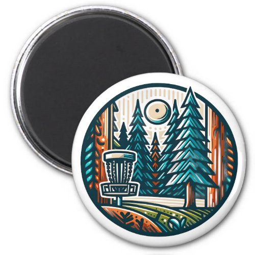 Disc Golf in the Woods Retro Vibe Art Magnet