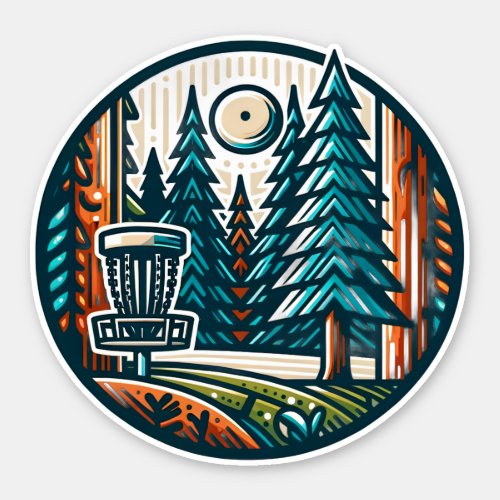 Disc Golf in the Woods Retro Vibe Art Sticker
