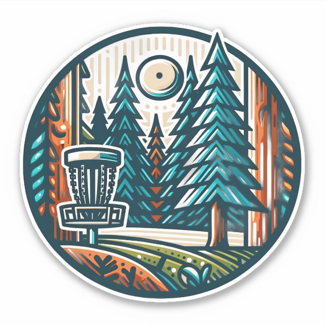 Disc Golf in the Woods Retro Vibe Art Sticker (Front)