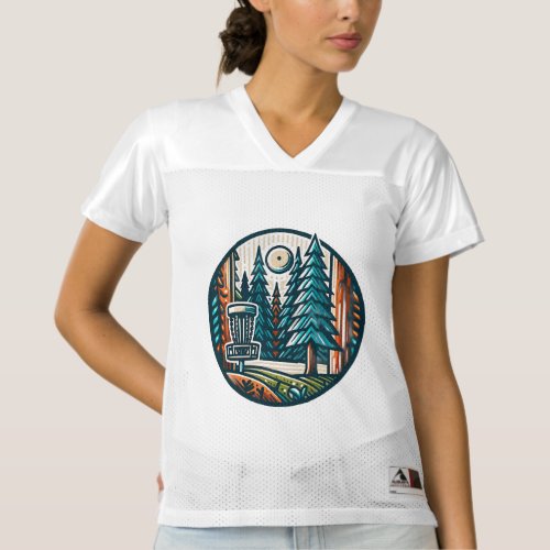 Disc Golf in the Woods Retro Vibe Art Womens Football Jersey