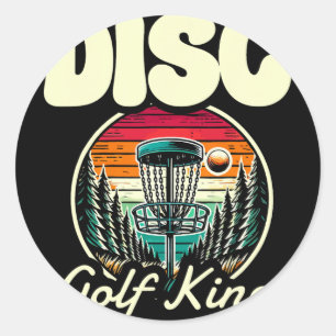 Disc Golf King Retro Forest Sunset Classic Round Sticker