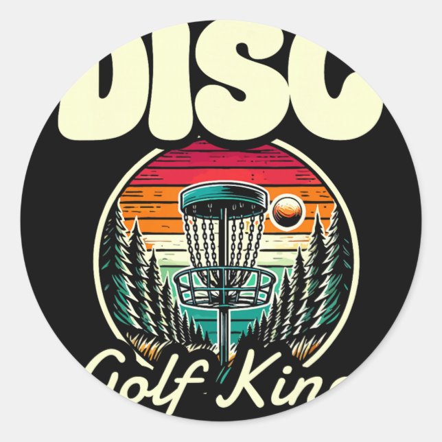 Disc Golf King Retro Forest Sunset  Classic Round Sticker (Front)