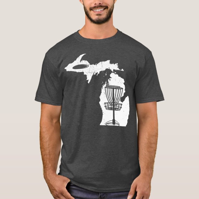 Disc Golf Lover Cool Michigan Map Disc Golf Gift T-Shirt (Front)