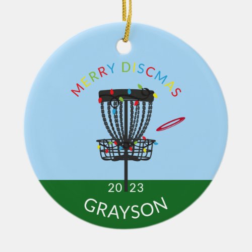 Disc Golf Merry Discmas Christmas Ceramic Ornament