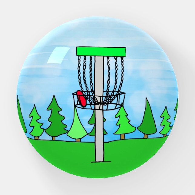 Disc Golf Pen and Pine Trees  Paperweight (Front)