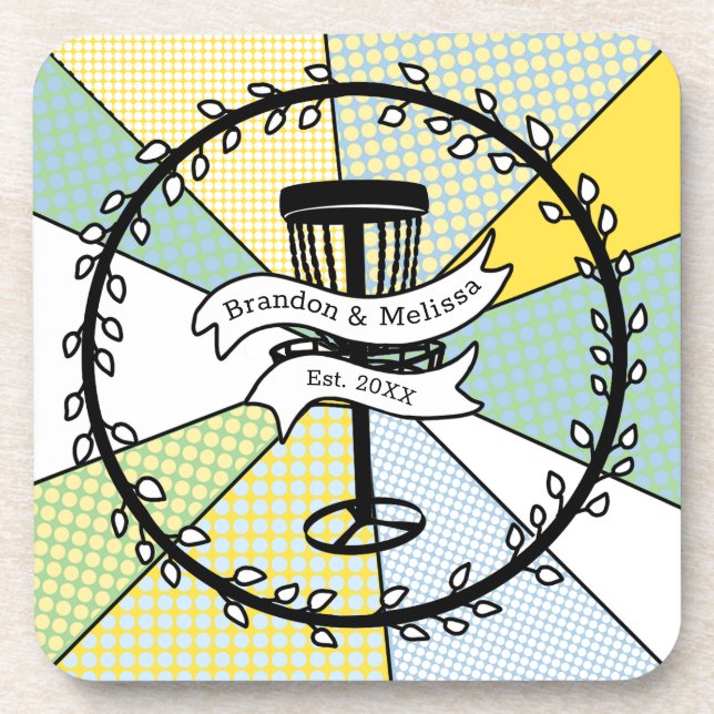 Disc Golf Personalized Couple Established Date Beverage Coaster (Front)