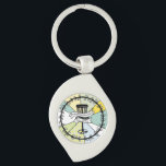 Disc Golf Personalized Couple Established Date  Keychain<br><div class="desc">Personalized key chain for a couple. It has the disc golf theme and teal and yellow pop art background. Cute housewarming gift for newlyweds that like to disc golf.</div>