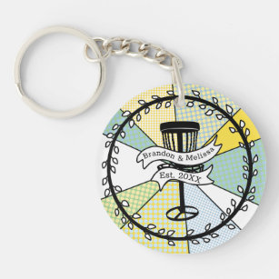 Disc Golf Personalized Couple Established Date   Keychain