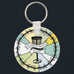 Disc Golf Personalized Couple Established Date   Keychain<br><div class="desc">Personalized key chain for a couple. It has the disc golf theme and teal and yellow pop art background. Cute housewarming gift for newlyweds that like to disc golf.</div>