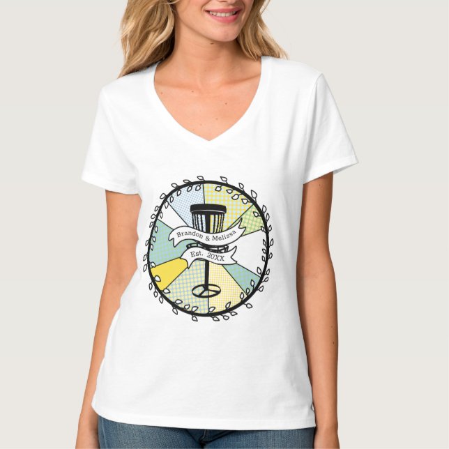 Disc Golf Personalized Couple Established Date   T-Shirt (Front)